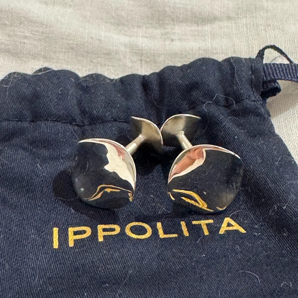 IPPOLITA Stering Silver Mens Cufflinks Wavy Disc Disk .925 New! $325. dustbag